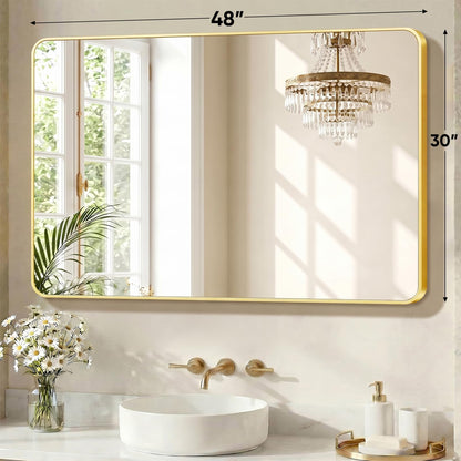 Bathroom Mirror (Gold-round Corner / 30"L x 48"W)