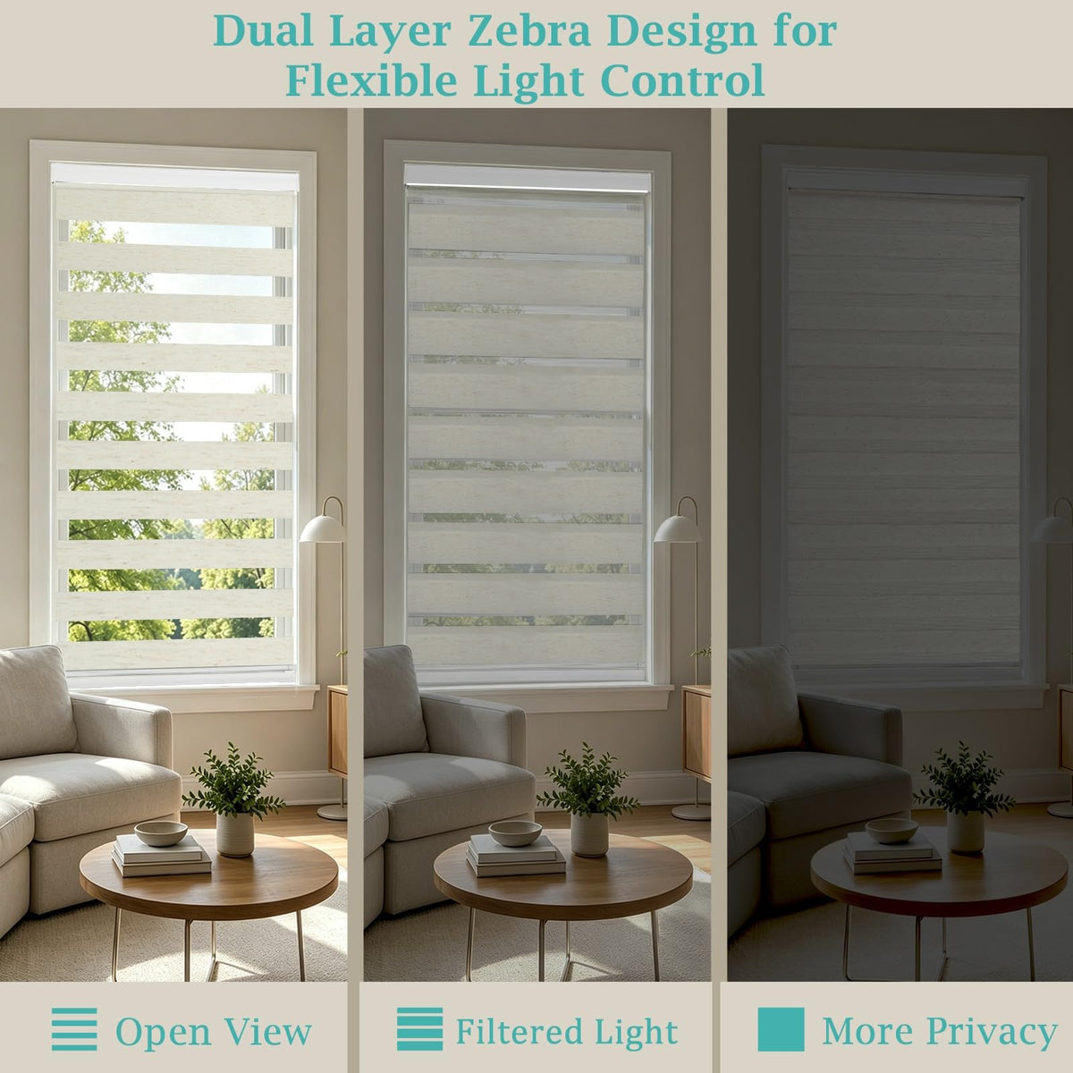 Custom Size Linen Cordless Zebra Blinds for Windows (Linen Beige / CUSTOM SIZE)
