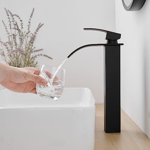 Tall Bathroom Faucet Vessel Sink Faucet with Drain (With Drain / Matte Black)