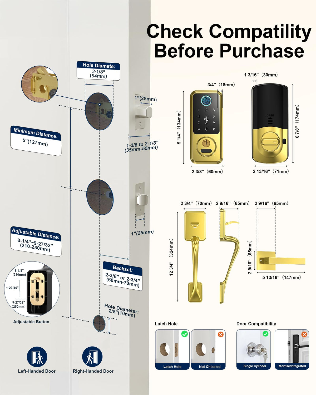 Smart Lock for Front Door (Brushed Gold)
