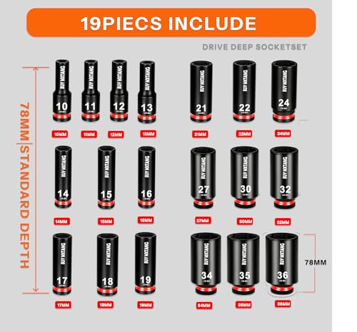 19pcs 1 2" Metric Impact Socket