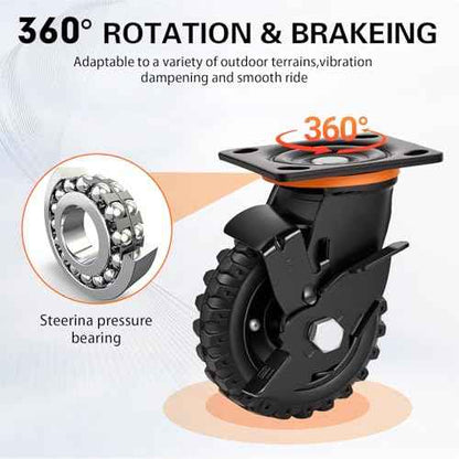 5 Inch Caster Wheels 4pcs Heavy Duty Swivel with Brake Rubber Solid Wheels (5 Inch Wheel)