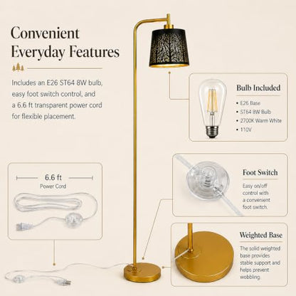 Farmhouse Floor Lamp with Black & Gold Metal Shade
