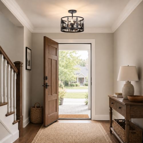 Rustic Deer Bear Cabin Chandelier
