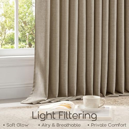Brown Pleat Thick Linen Semi Sheer Light Filter Curtains 108 Inches Long (Dark Flax / 40"W x 108"L (Pack of 2))