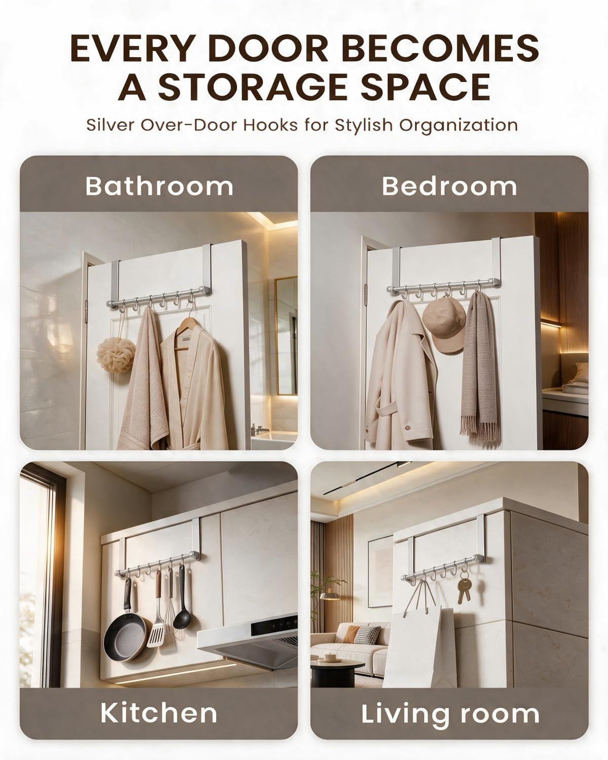Heavy Duty Over The Door Hooks (Silver)
