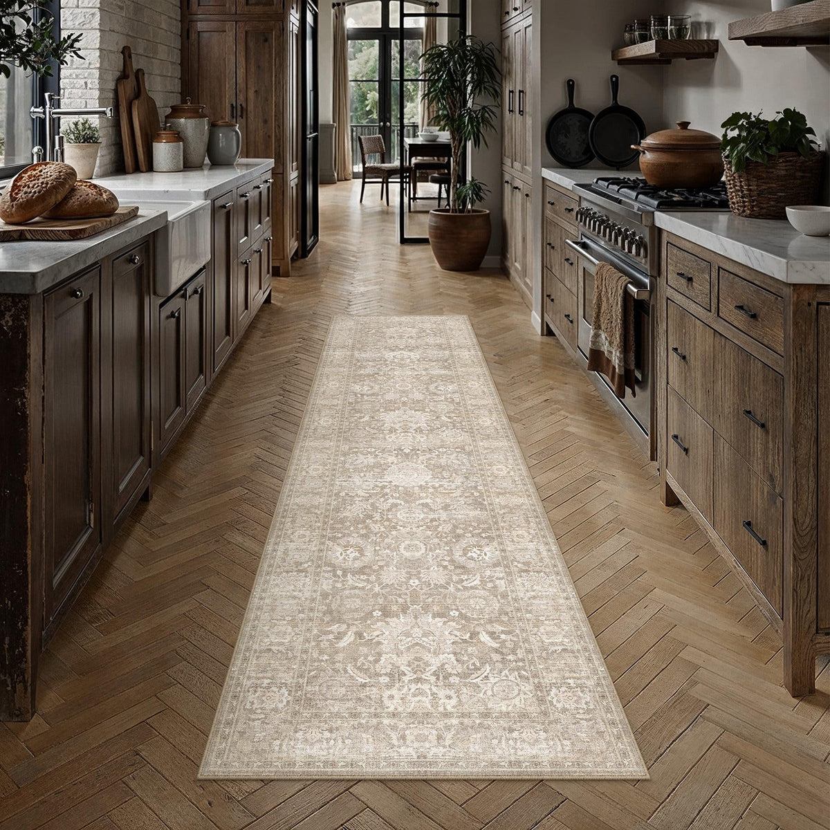 Hallway Runner Rugs 3x8 Beige Vintage Rug (Retro | Beige / 3' x 8' (Runner))