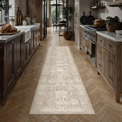 Hallway Runner Rugs 3x8 Beige Vintage Rug (Retro | Beige / 3' x 8' (Runner))