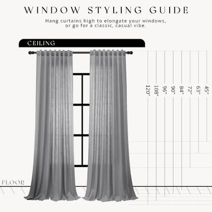Grey Linen Curtains 90 Inches Long Drape for Living Room 2 Panels (Grey / 52"W x 90"L (Pack of 2))