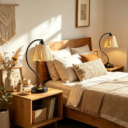 Set of 2 Vintage Table Lamps with USB A+C Ports