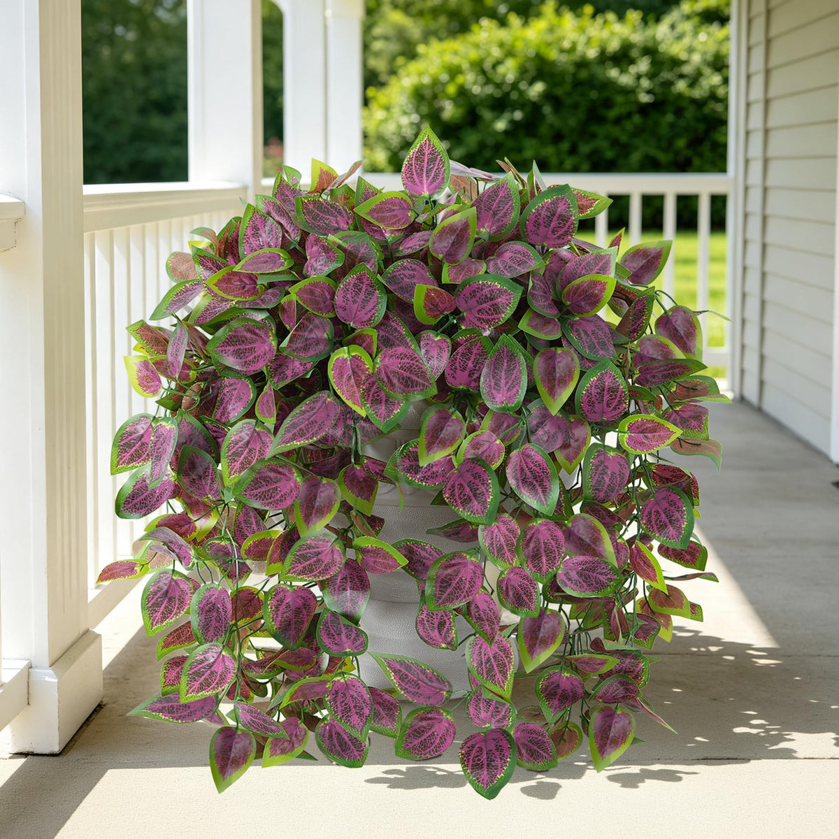 Fake Plants Artificial Hanging Plants for Outdoors Outside Decor (Coleus-purple)