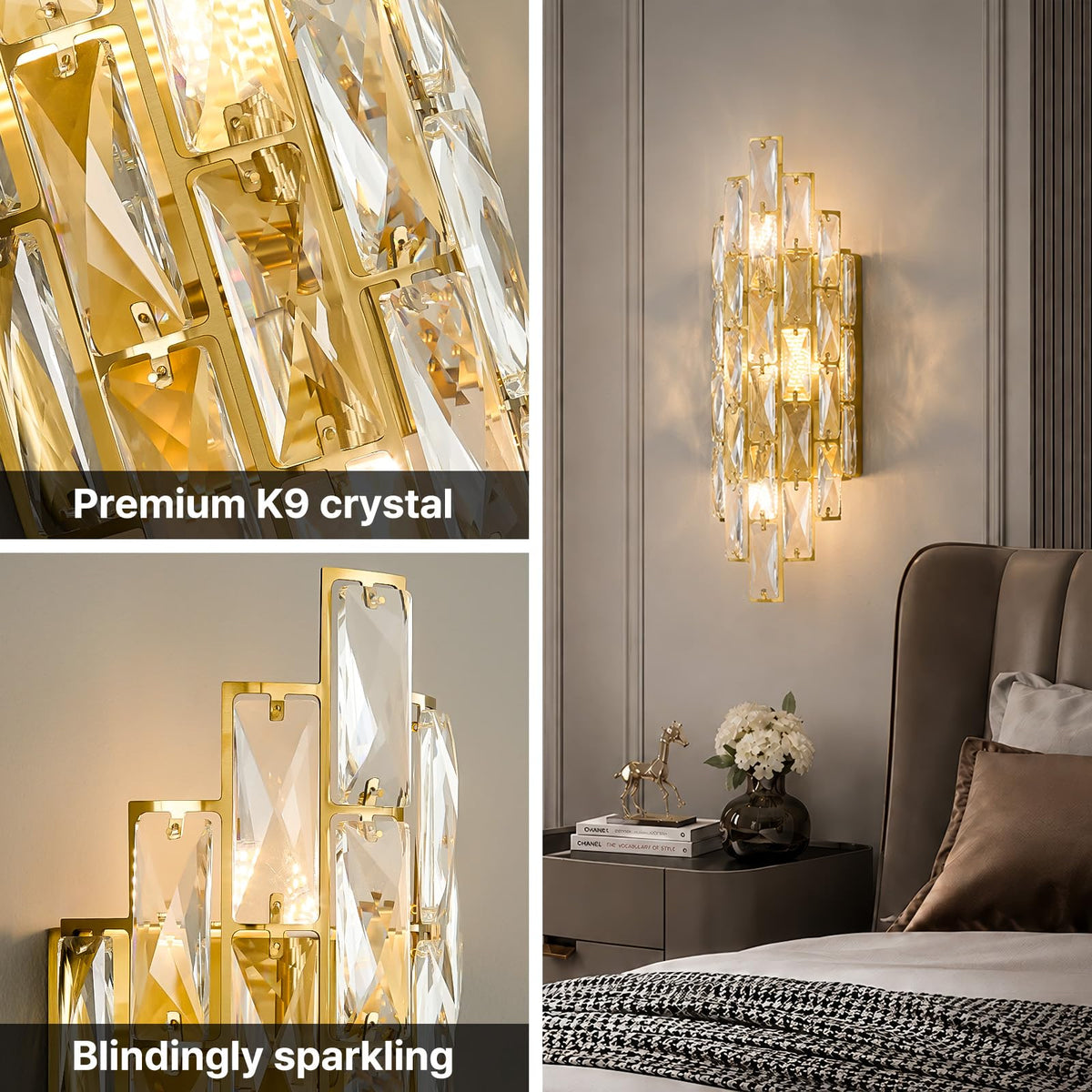 Luxury Crystal Wall Sconces Mid (Gold Rectangular)