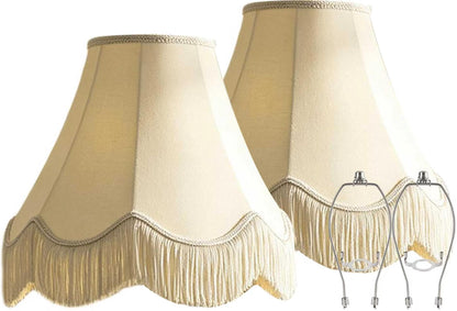 Set of 2 Fringe Scalloped Lamp Shades 6x13x10.6 Inches (Yellowish beige- 2Pack / 6*13*10.6in)