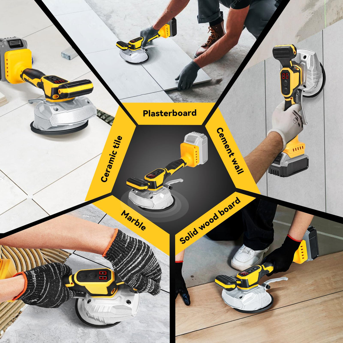 Cordless Tile Vibration Tool Compatible with Dewalt 20V Battery (Yellow -8 Speed)