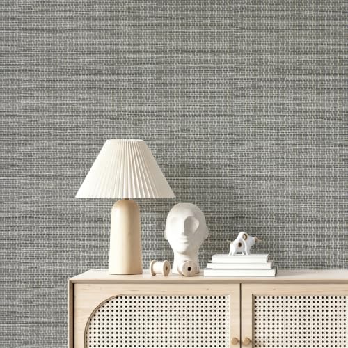 Grasscloth Peel and Stick Wallpaper Faux Linen 17.3in x 118.1in (Gray Green / 17.3inch × 118.1inch)