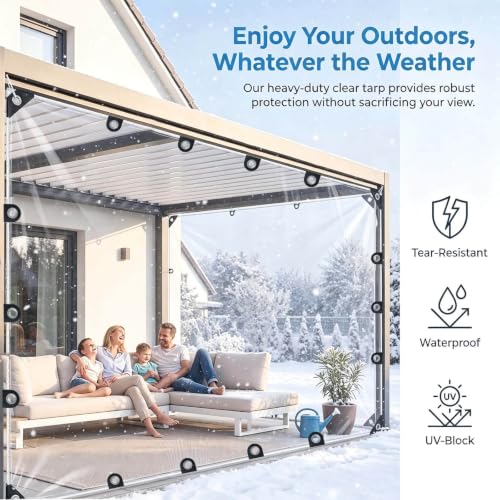 Clear Tarps Heavy Duty Waterproof 14Mil Clear Vinyl Tarp with Grommets