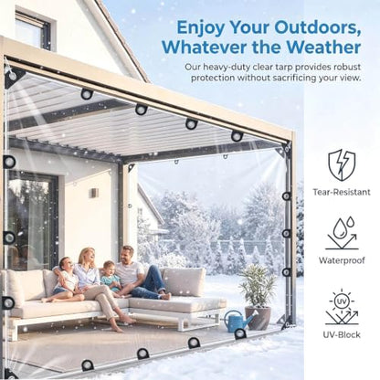 Clear Tarps Heavy Duty Waterproof 14Mil Clear Vinyl Tarp with Grommets