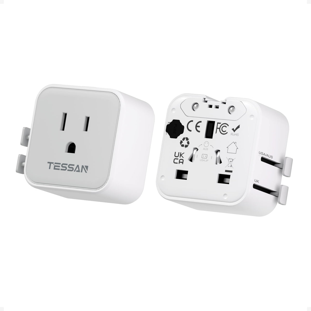 2 Pack Universal Travel Adapter (Grey&White-2 Pack)