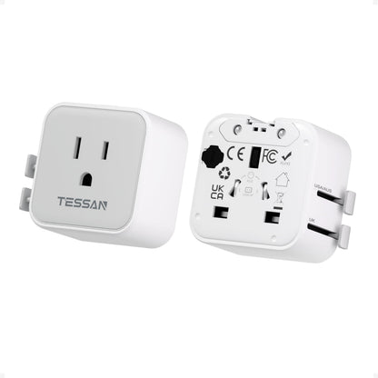 2 Pack Universal Travel Adapter (Grey&White-2 Pack)