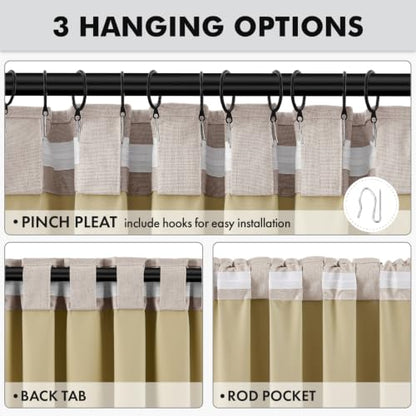 100% Blackout Linen Curtains for Bedroom 42 x 63 Inch Khaki 2 Panels (Khaki / 42"W x 63"L (Pack of 2))