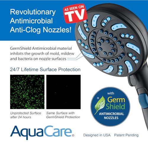 Seen-On-TV High Pressure 8-mode Handheld Shower Head - 2-mode Power Wash to Clean Tub, Tile & Pets, Stay-Clean Nozzles, Extra Long 6 ft. Stainless Steel Hose, Wall & Overhead Brackets, Modern