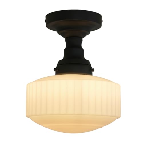 Flush Mount Ceiling Light with 9 Inch Milk Glass Shade
