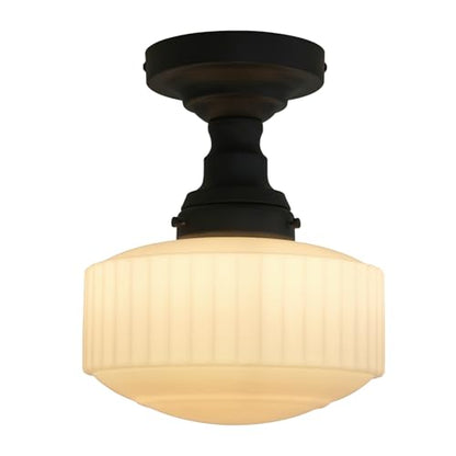 Flush Mount Ceiling Light with 9 Inch Milk Glass Shade