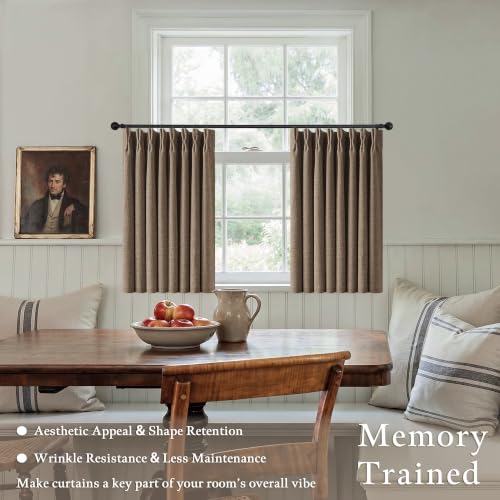 Dark Flax Blackout Small Kitchen Window Curtains 36 Inch Length W50xL36 (Dark Flax / 50"W x 36"L (Pack of 2))