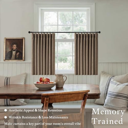 Dark Flax Blackout Small Kitchen Window Curtains 36 Inch Length W50xL36 (Dark Flax / 50"W x 36"L (Pack of 2))