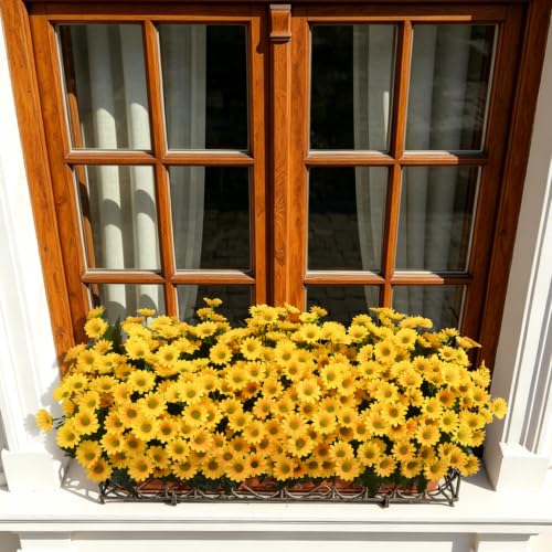 12 Bundles Fake Dasiy Artificial Mums Flowers for Outdoors Decoration (Yellow)
