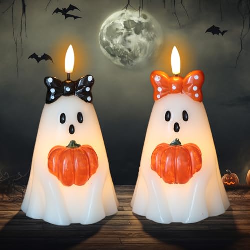 Halloween Ghost Candles Battery Operated with Timer Flameless Flickering