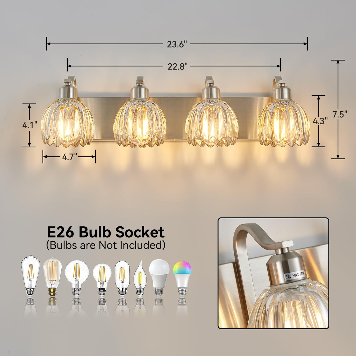 Brushed Nickel Vanity Lights for Bathroom with Clear Tulip Glass Shade (Brushed Nickel - Tulip Clear / 4-light)