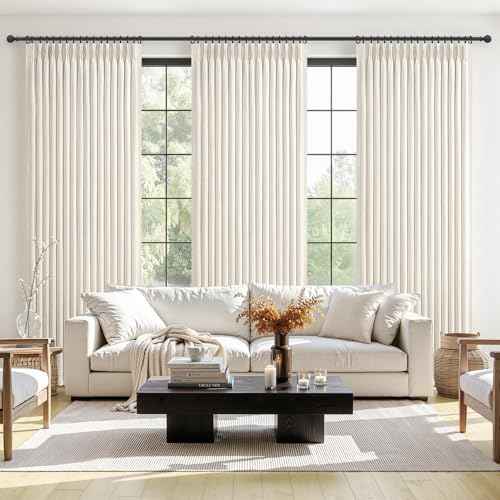 102 Inch Long Curtains Extra Wide 70 Inch Width Blackout Pinch Pleat Drapes for Living Room Patio Sliding Door Natural Linen Heavy Insulated Farmhouse for 60W Large Window (Birch / 70"W x 102"L (Pack of 1))