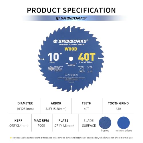10" 40T Thin Kerf Circular Saw Blade General Woodworking (10 In 40T)