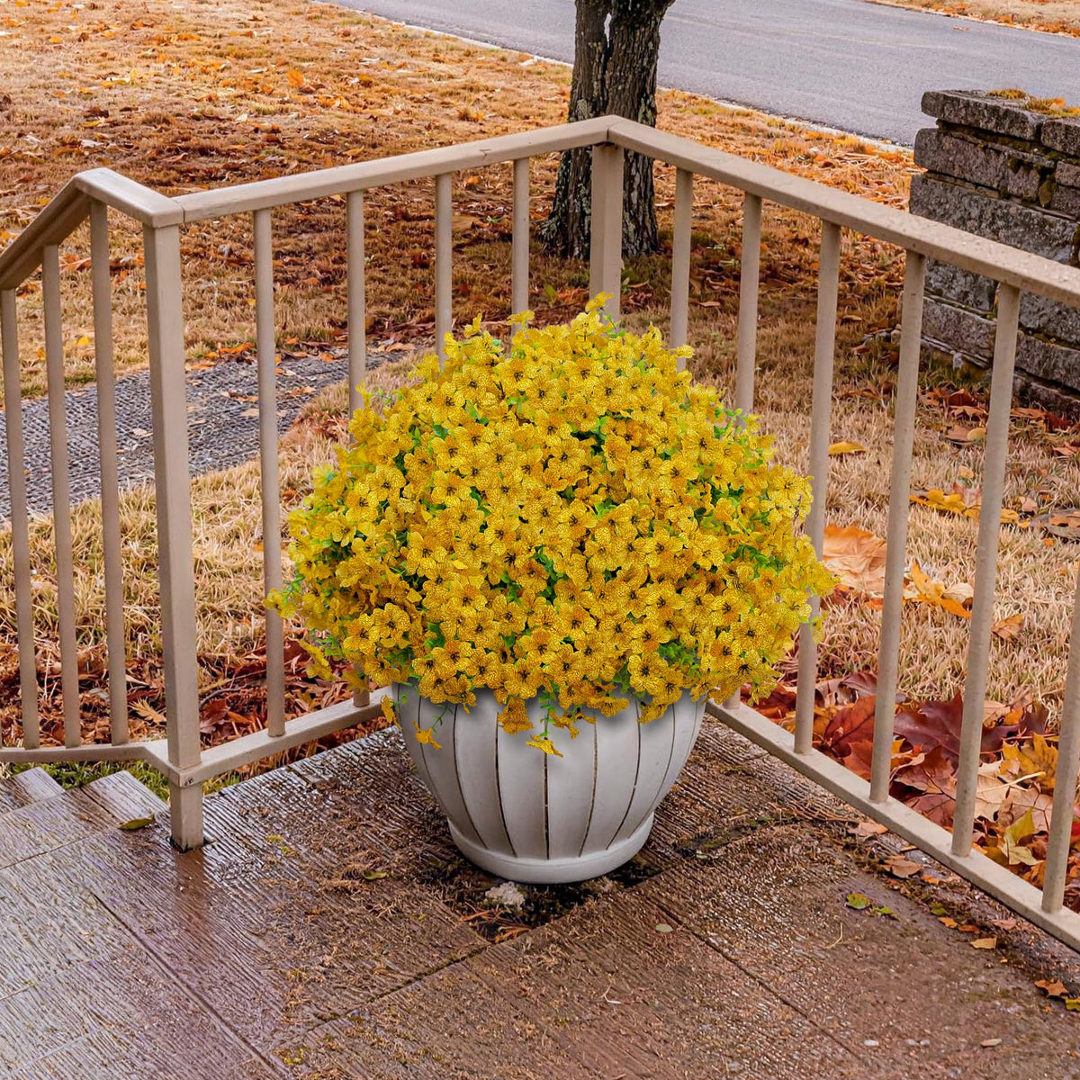 Artificial Fall Mums Outdoor Flowers (Fall Mum-yellow-12 Bundles)