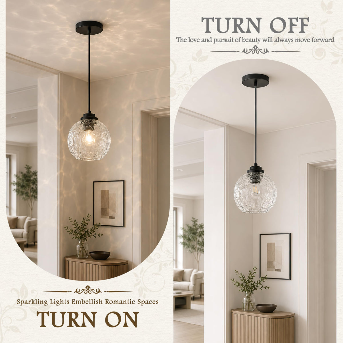 8" Modern Pendant Lights Kitchen Island Black Mid Century Modern Pendant Light Fixtures with Clear Glass Globe Modern Hanging Pendant Light for Bathroom Dining Room （Bulb Incl.） (Black & Hammered Glass / 8 Inch)