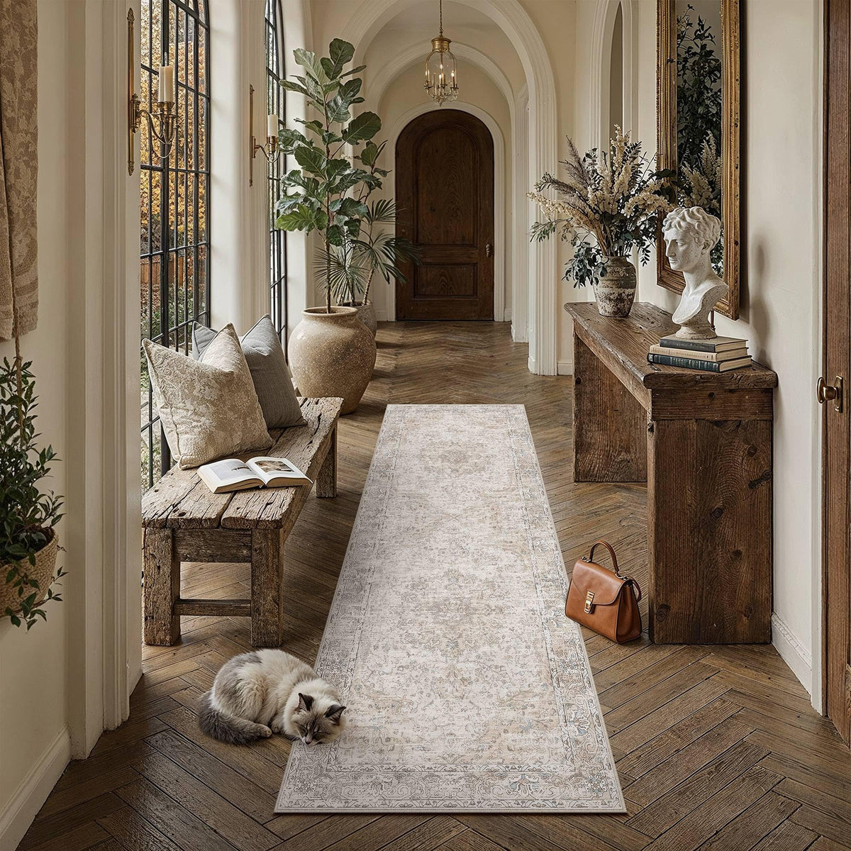 Beige Runner Rugs 2x8 Washable Rug Indoor Carpet (Multi Beige / 2' x 8' (Runner))