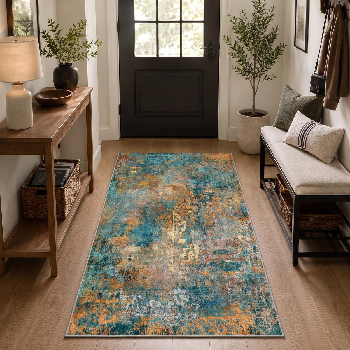 Washable Area Rug 3x6 (Abstract-teal Orange / 3' x 6' (Rectangular))