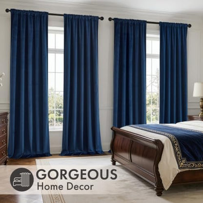 Navy Blue Velvet Curtains 4 Panel Set Back Tab 40 x 120 Inch Long (Navy Blue / 40"W x 120"L (Pack of 4))