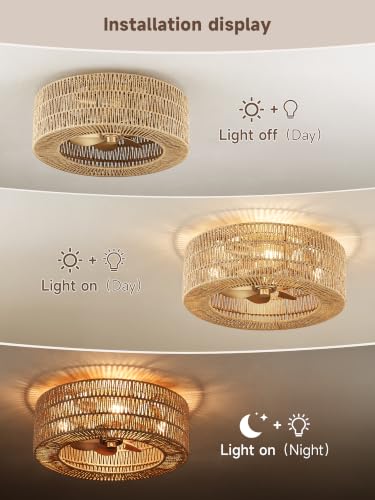 Rattan fandelier Ceiling Fans with Lights
