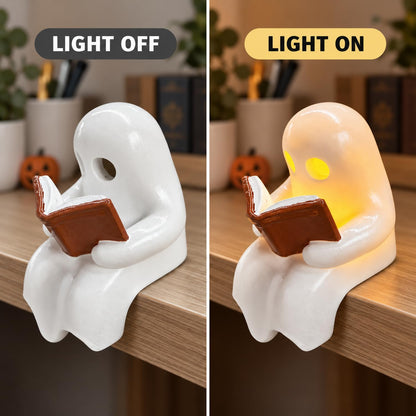Halloween Ghost Figurine with Lamp Ghost Resin Cute Funny Ghost Reading Book Designs Mini Night Light Statue Halloween Tabletop Ornament Decoration for Gift Home Decor New Year's Gifts (Style 7)