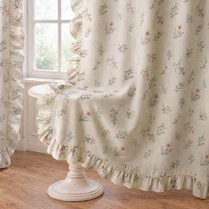 Floral Ruffle 90% Blackout Curtains 84 Inch 2 Panels Linen Texture (Ruffles / 52"W x 84"L (Pack of 2))