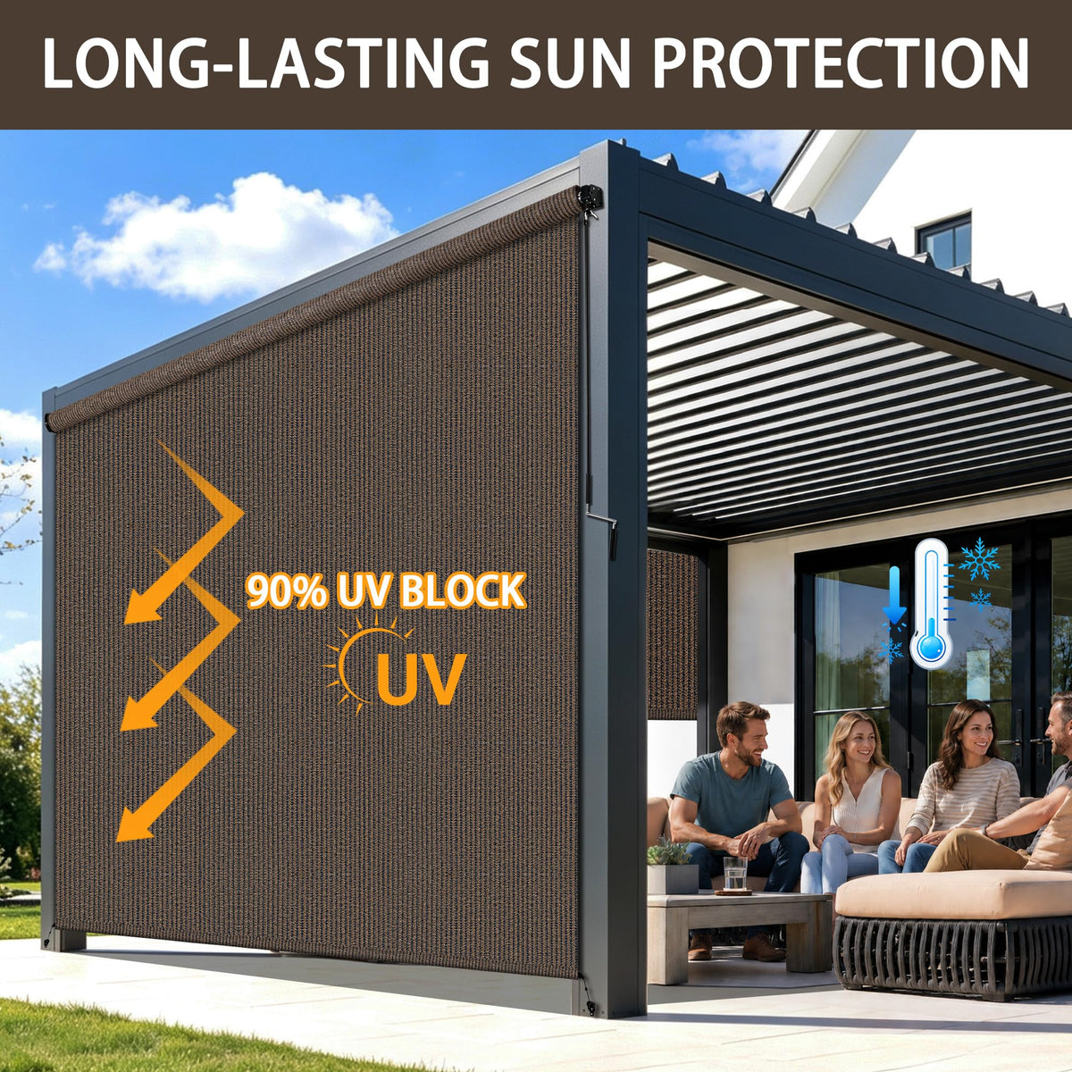 Outdoor Roller Shades for Patio (Mocha / 48"W x 96"H)