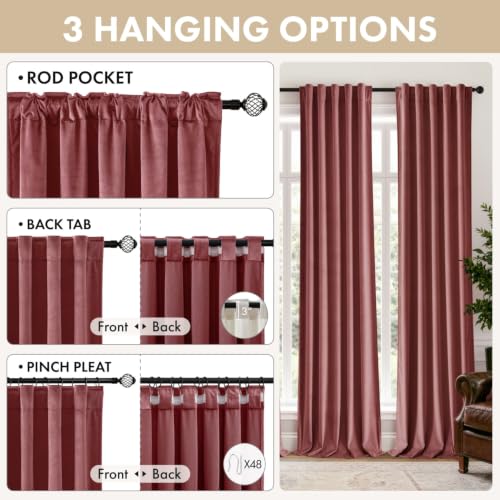 Dusty Rose Velvet Curtains 4 Panel Set Back Tab 40 x 84 Inch Long (Dusty Rose / 40"W x 84"L (Pack of 4))