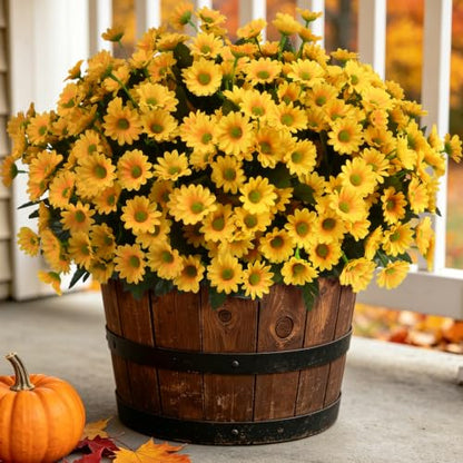 12 Bundles Fake Dasiy Artificial Mums Flowers for Outdoors Decoration (Yellow)