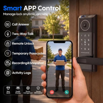 Smart Door Lock with Video Doorbell & Fingerprint (Graphite Black)