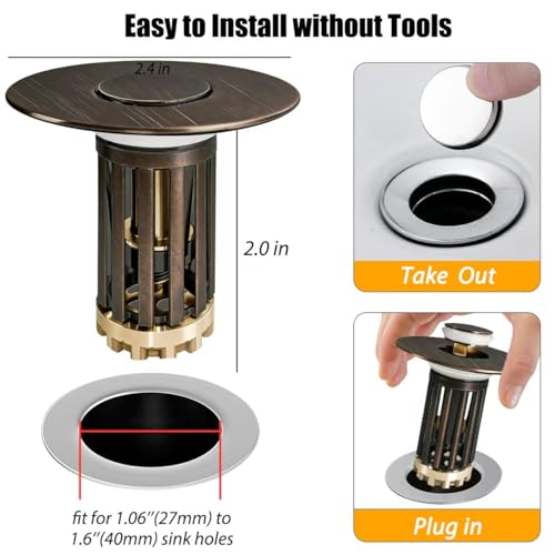 3 in 1 Pop Up Bathroom Sink Stopper (Oil Rubbed Bronze)
