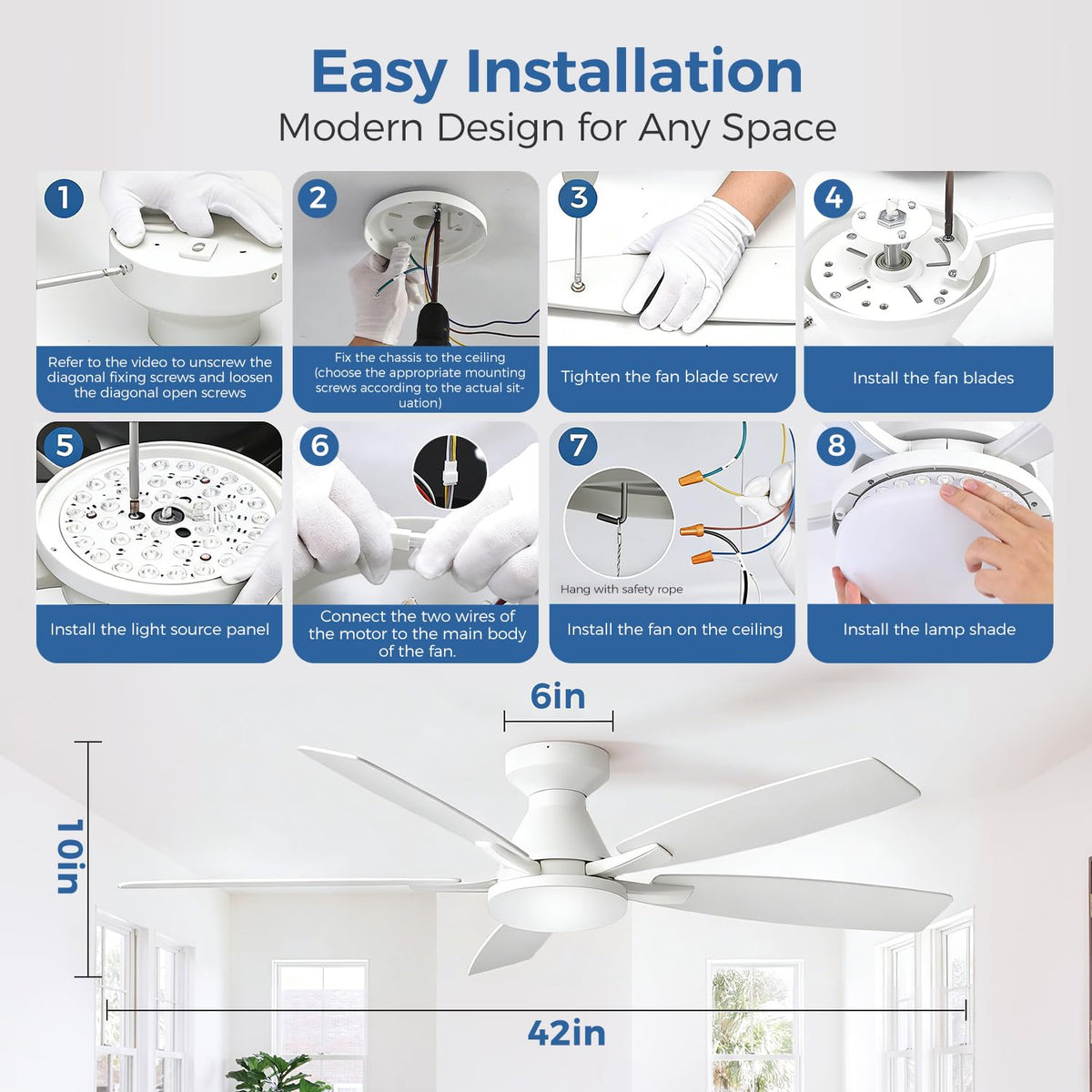 42 Inch Ceiling Fans with Lights (White&Wood Grain / 42 Inch)