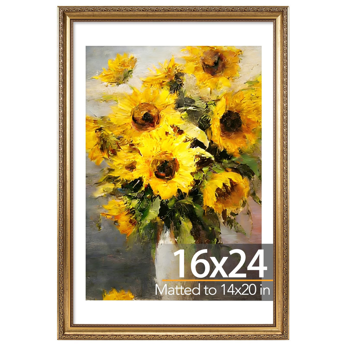 16x24 Vintage Picture Frame for Poster Photo Picture and 40x60 cm Canvas with 14x20 Mat (Gold / 16x24 inch)