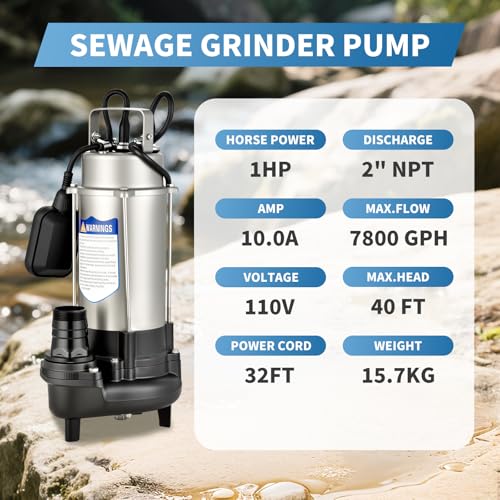 1HP Submersible Sewage Grinder Pump